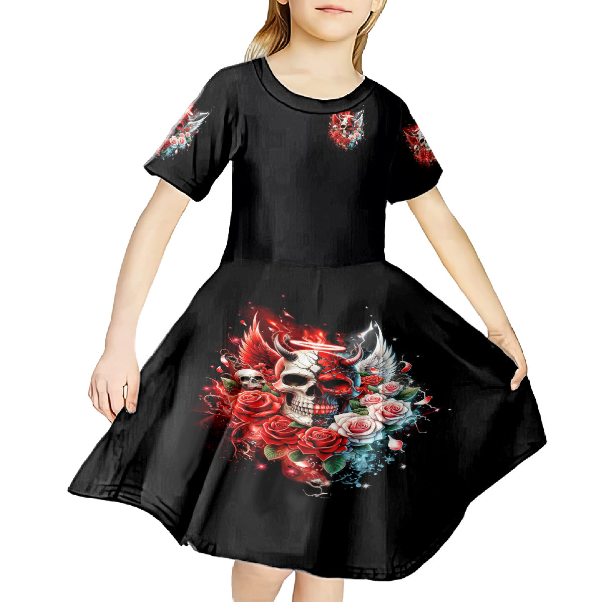 Evil Angel Skull Kid Short Sleeve Dress Even The Devil Was Once An Angel - Wonder Print Shop
