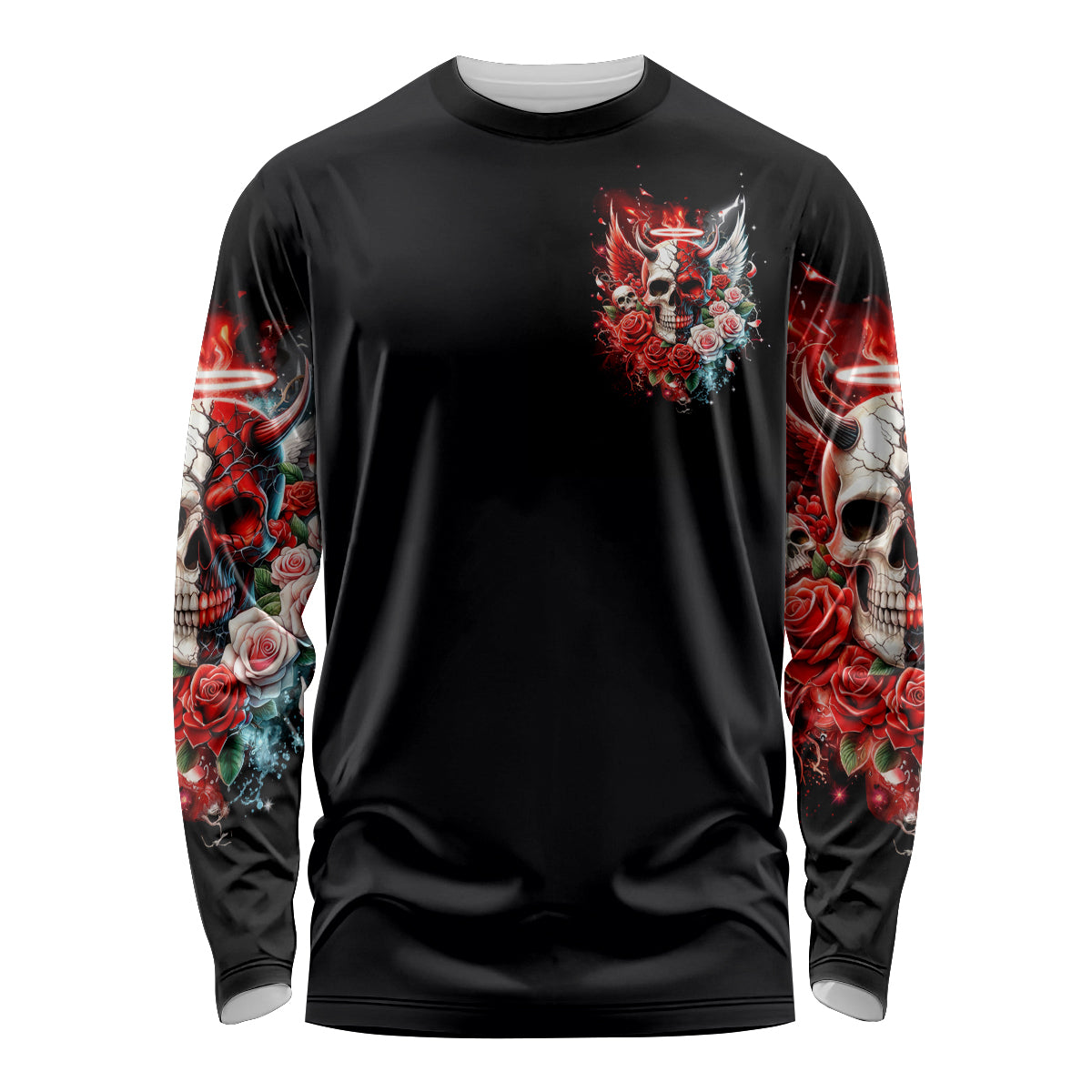 Evil Angel Skull Long Sleeve Shirt Even The Devil Was Once An Angel - Wonder Print Shop