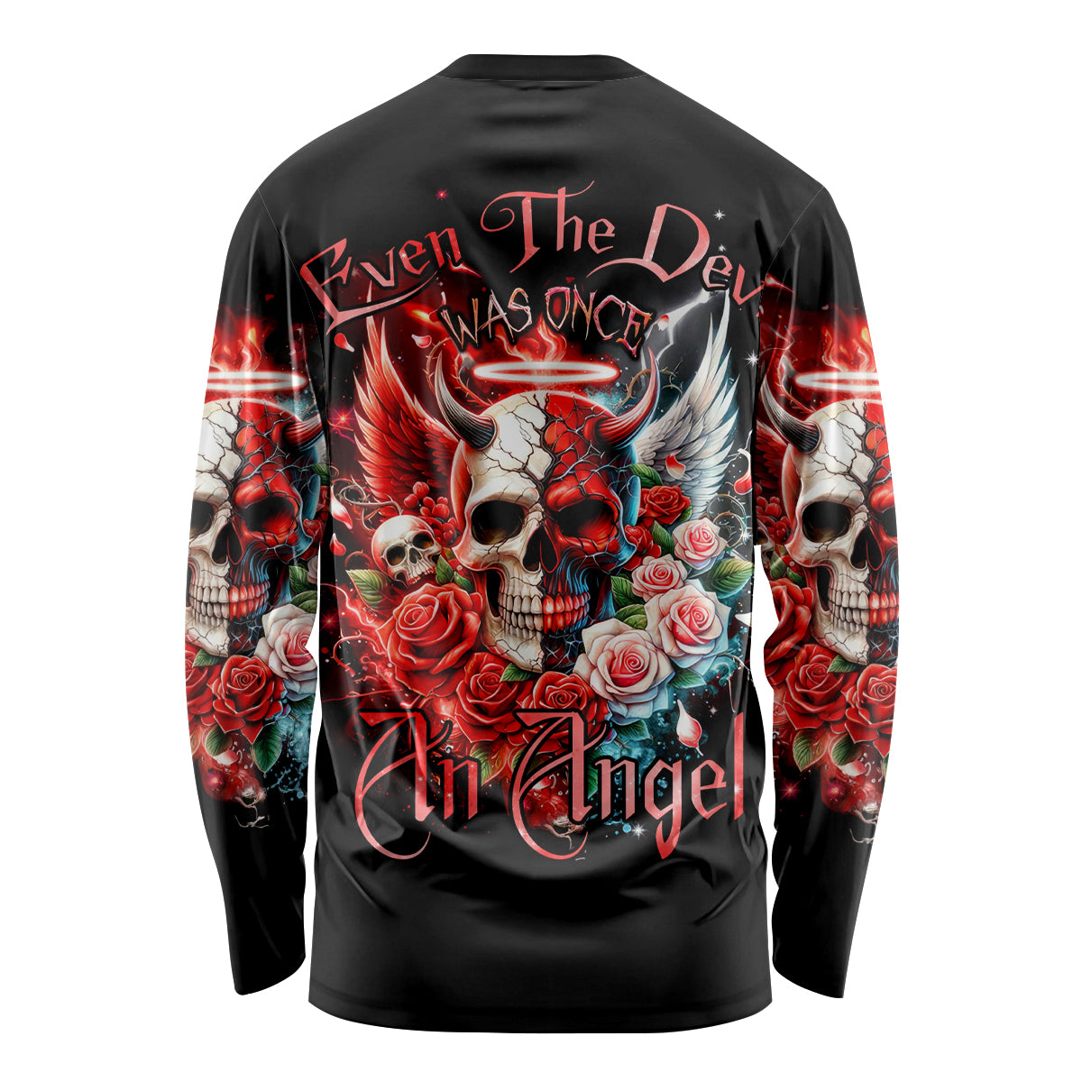 Evil Angel Skull Long Sleeve Shirt Even The Devil Was Once An Angel - Wonder Print Shop