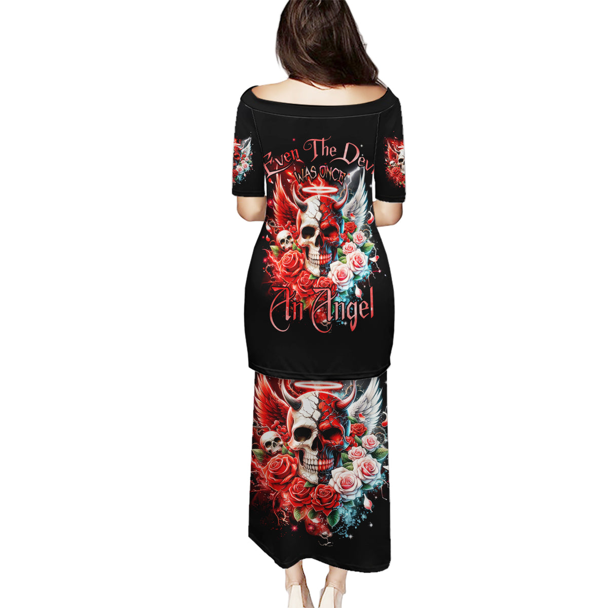 Evil Angel Skull Puletasi Even The Devil Was Once An Angel - Wonder Print Shop