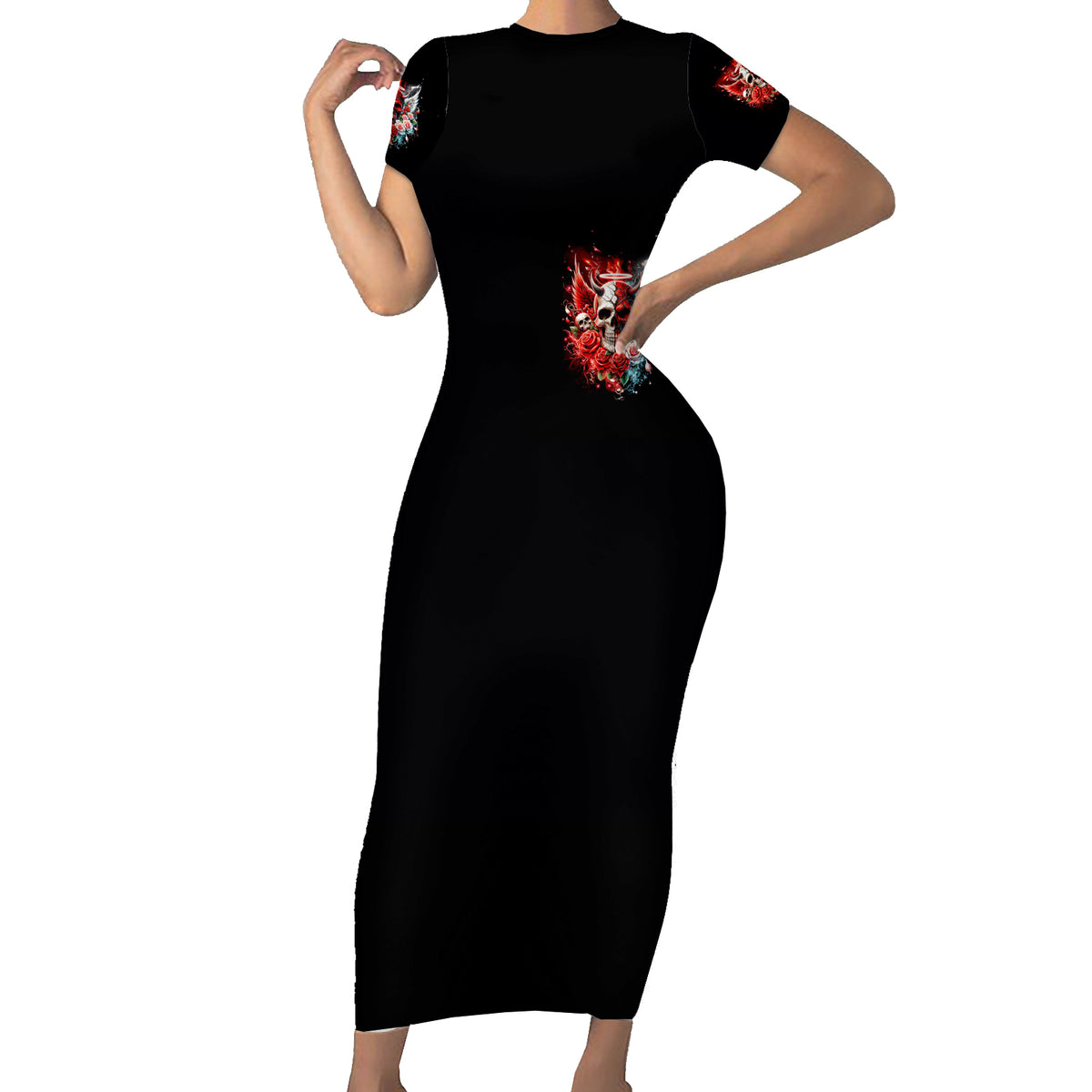 Evil Angel Skull Short Sleeve Bodycon Dress Even The Devil Was Once An Angel - Wonder Print Shop