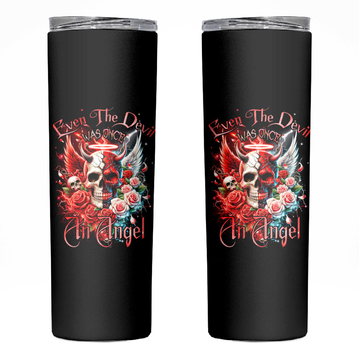 Evil Angel Skull Skinny Tumbler Even The Devil Was Once An Angel - Wonder Print Shop