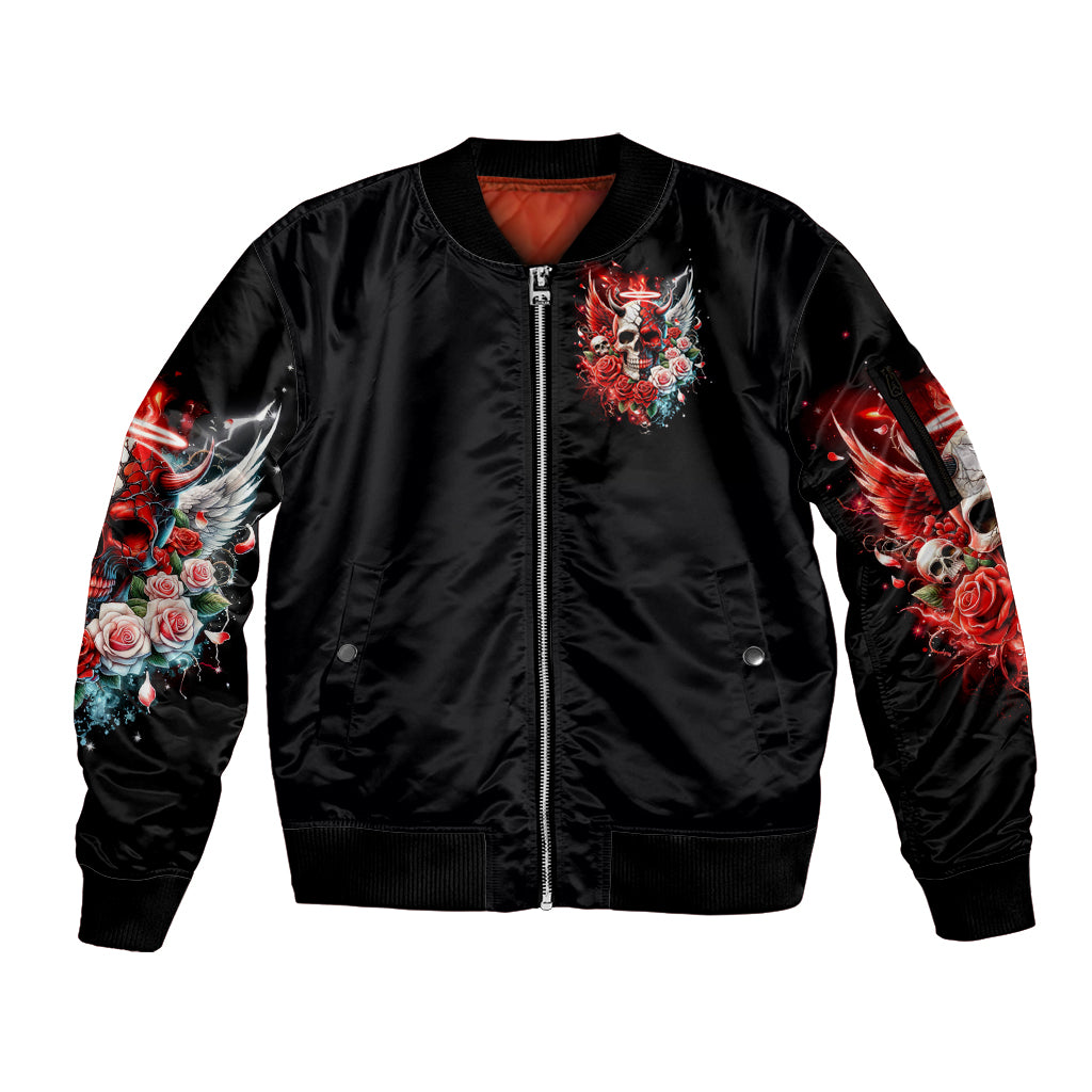 Evil Angel Skull Sleeve Zip Bomber Jacket Even The Devil Was Once An Angel - Wonder Print Shop