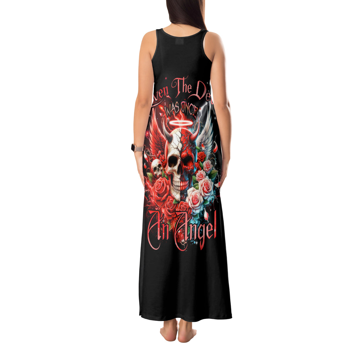Evil Angel Skull Tank Maxi Dress Even The Devil Was Once An Angel - Wonder Print Shop