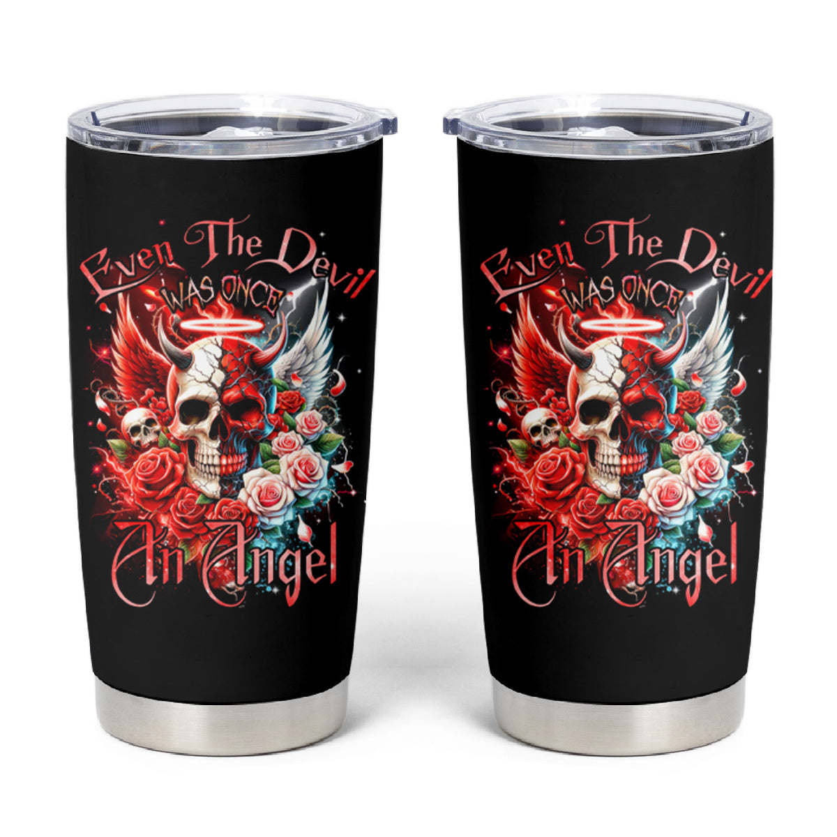 Evil Angel Skull Tumbler Cup Even The Devil Was Once An Angel - Wonder Print Shop
