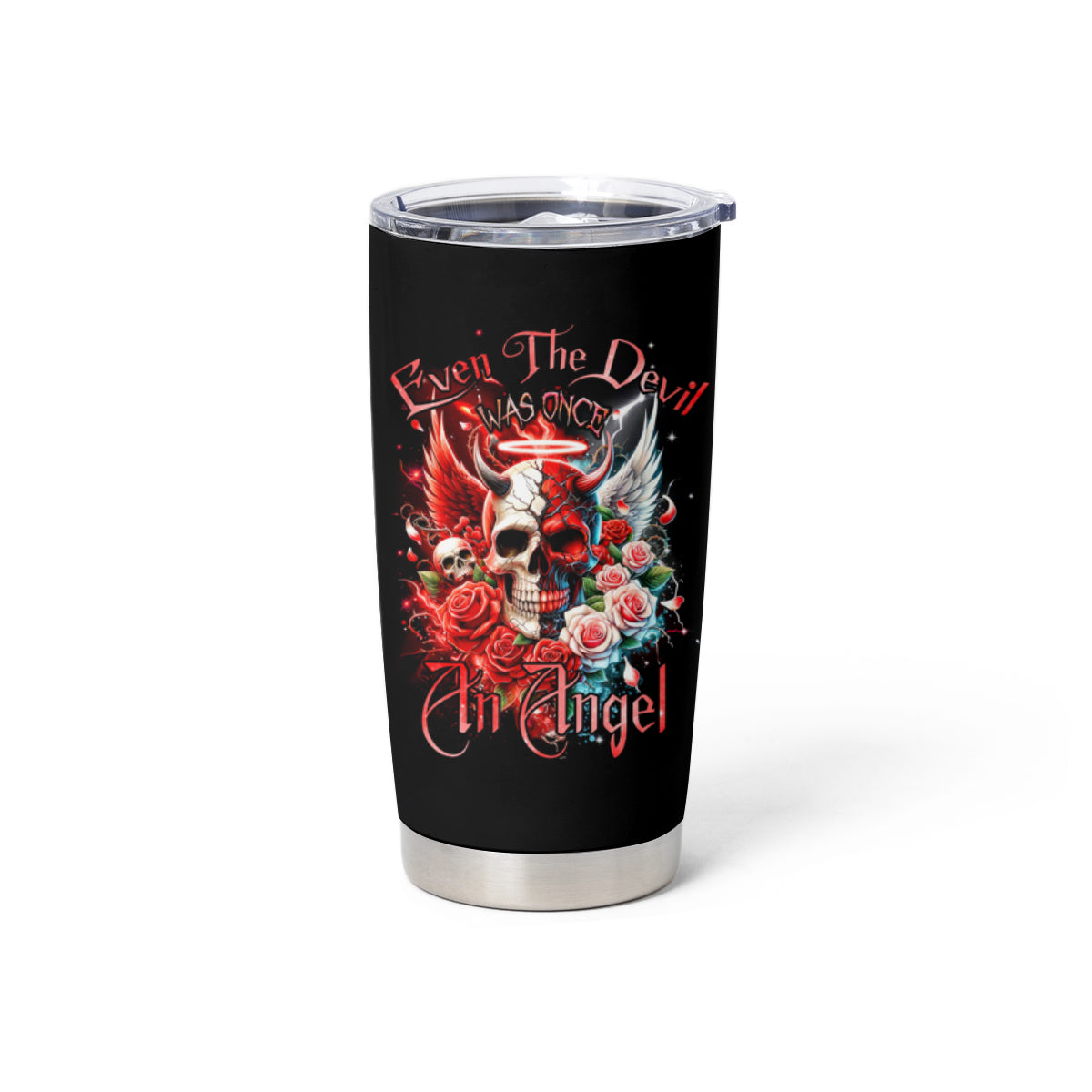 Evil Angel Skull Tumbler Cup Even The Devil Was Once An Angel - Wonder Print Shop