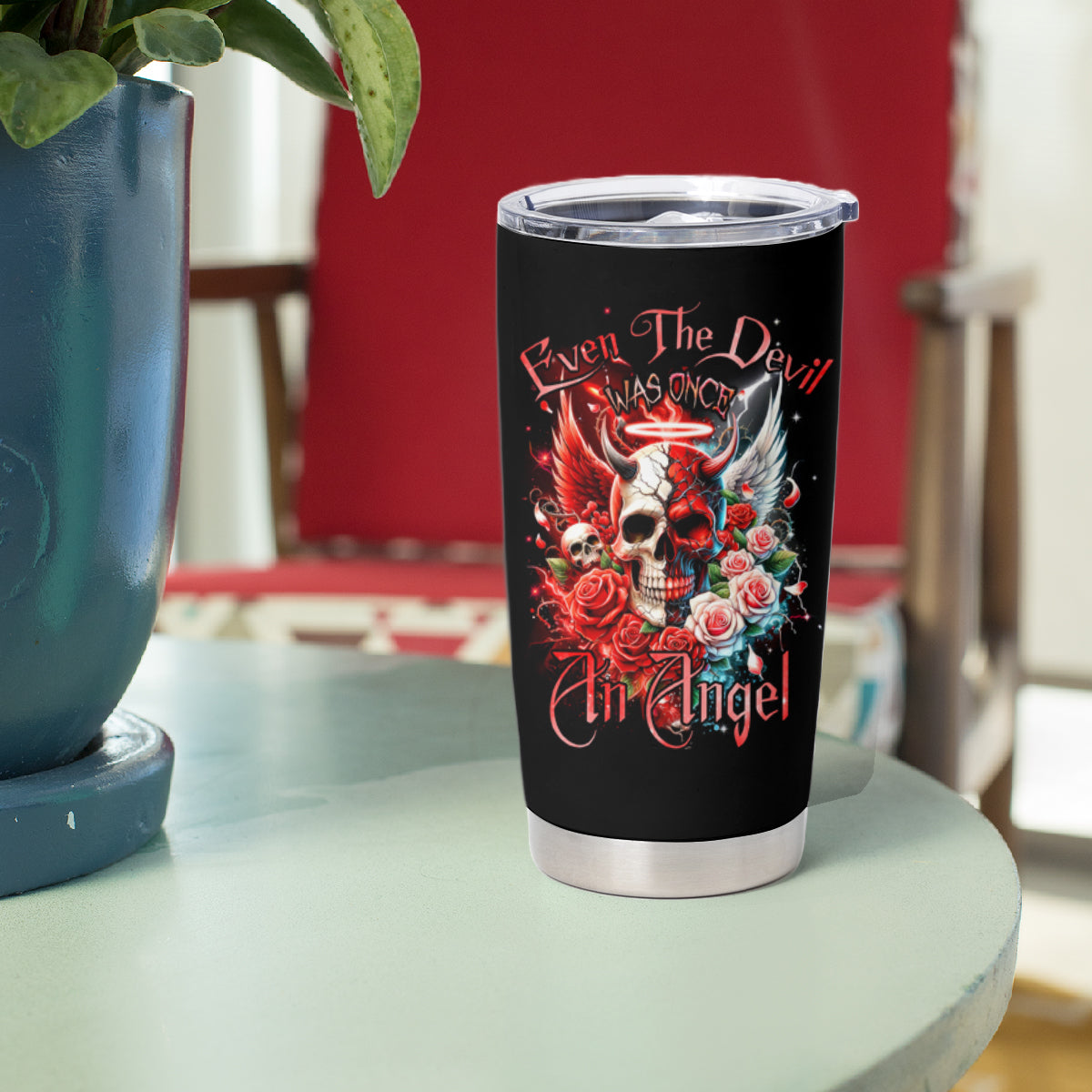 Evil Angel Skull Tumbler Cup Even The Devil Was Once An Angel - Wonder Print Shop