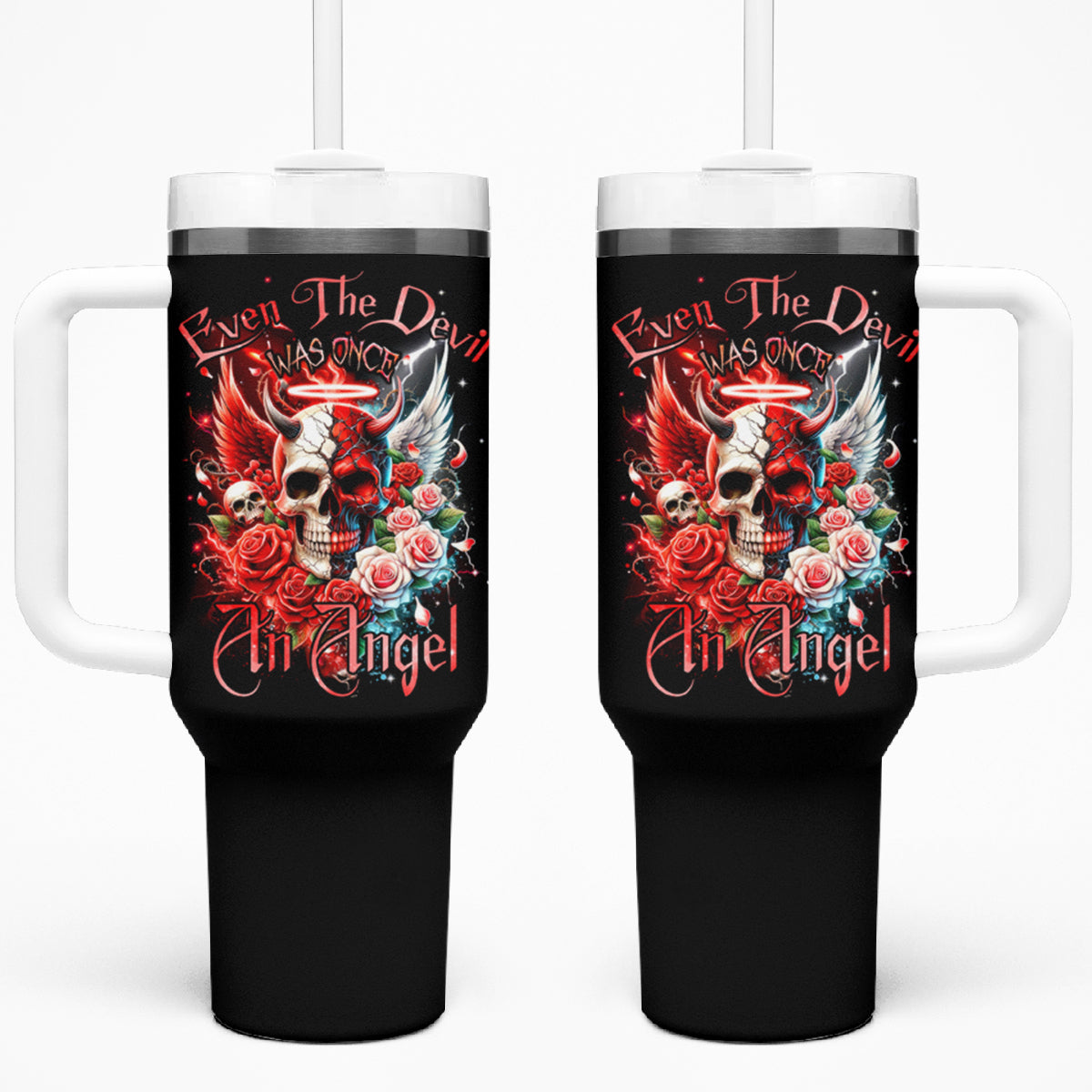 Evil Angel Skull Tumbler With Handle Even The Devil Was Once An Angel - Wonder Print Shop