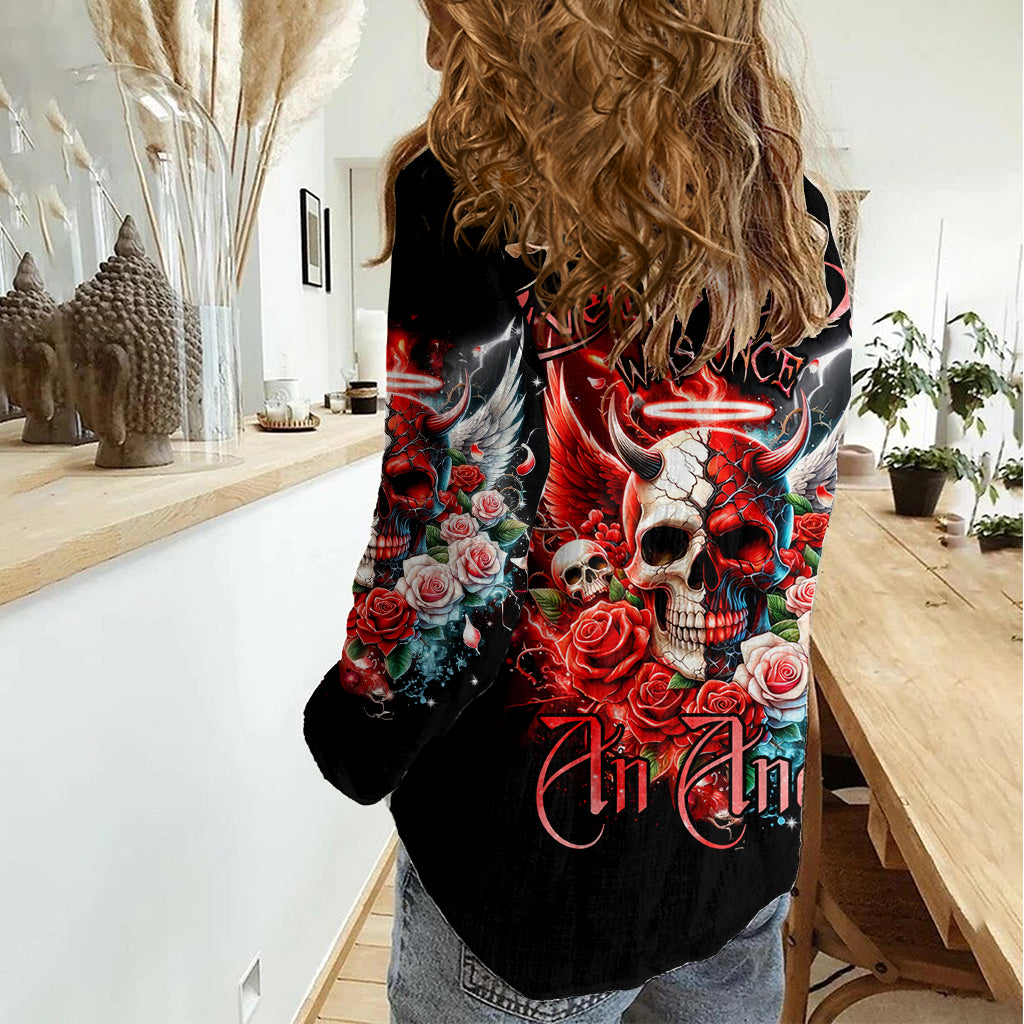 Evil Angel Skull Women Casual Shirt Even The Devil Was Once An Angel - Wonder Print Shop