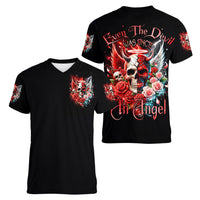 Evil Angel Skull Women V Neck T Shirt Even The Devil Was Once An Angel - Wonder Print Shop