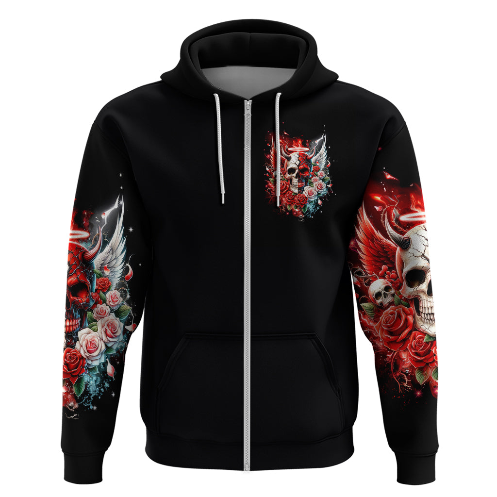 Evil Angel Skull Zip Hoodie Even The Devil Was Once An Angel - Wonder Print Shop