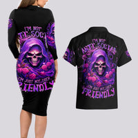 Reaper Skull Couples Matching Long Sleeve Bodycon Dress and Hawaiian Shirt I'm Not Anti-Social I'm Just Not User Friendly - Wonder Print Shop