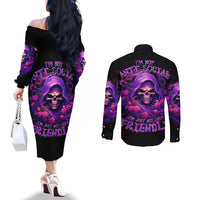Reaper Skull Couples Matching Off The Shoulder Long Sleeve Dress and Long Sleeve Button Shirt I'm Not Ant-Social I'm Just Not User Friendly