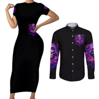 Reaper Skull Couples Matching Short Sleeve Bodycon Dress and Long Sleeve Button Shirt I'm Not Anti-Social I'm Just Not User Friendly - Wonder Print Shop
