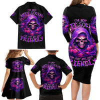 Reaper Skull Family Matching Long Sleeve Bodycon Dress and Hawaiian Shirt I'm Not Anti-Social I'm Just Not User Friendly - Wonder Print Shop