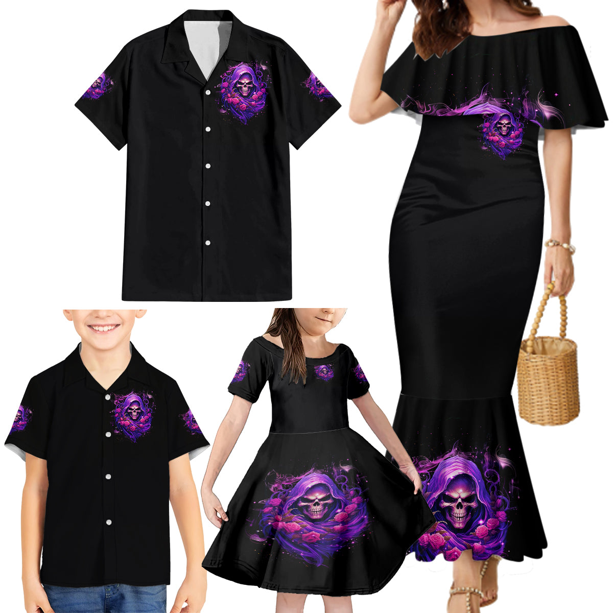 Reaper Skull Family Matching Mermaid Dress and Hawaiian Shirt I'm Not Anti-Social I'm Just Not User Friendly - Wonder Print Shop
