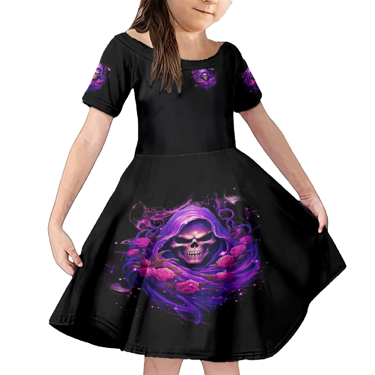 Reaper Skull Family Matching Off Shoulder Long Sleeve Dress and Hawaiian Shirt I'm Not Anti-Social I'm Just Not User Friendly - Wonder Print Shop