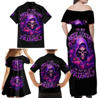 Reaper Skull Family Matching Off Shoulder Maxi Dress and Hawaiian Shirt I'm Not Anti-Social I'm Just Not User Friendly - Wonder Print Shop