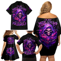Reaper Skull Family Matching Off Shoulder Short Dress and Hawaiian Shirt I'm Not Anti-Social I'm Just Not User Friendly - Wonder Print Shop