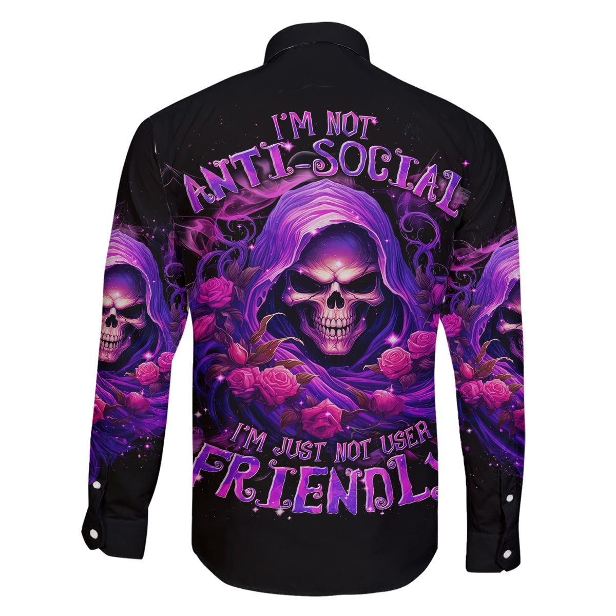 Reaper Skull Family Matching Puletasi and Hawaiian Shirt I'm Not Anti-Social I'm Just Not User Friendly - Wonder Print Shop