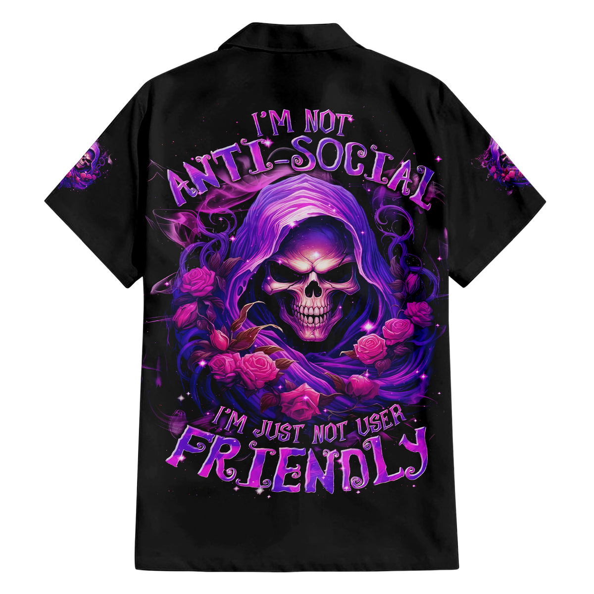 Reaper Skull Family Matching Short Sleeve Bodycon Dress and Hawaiian Shirt I'm Not Anti-Social I'm Just Not User Friendly - Wonder Print Shop