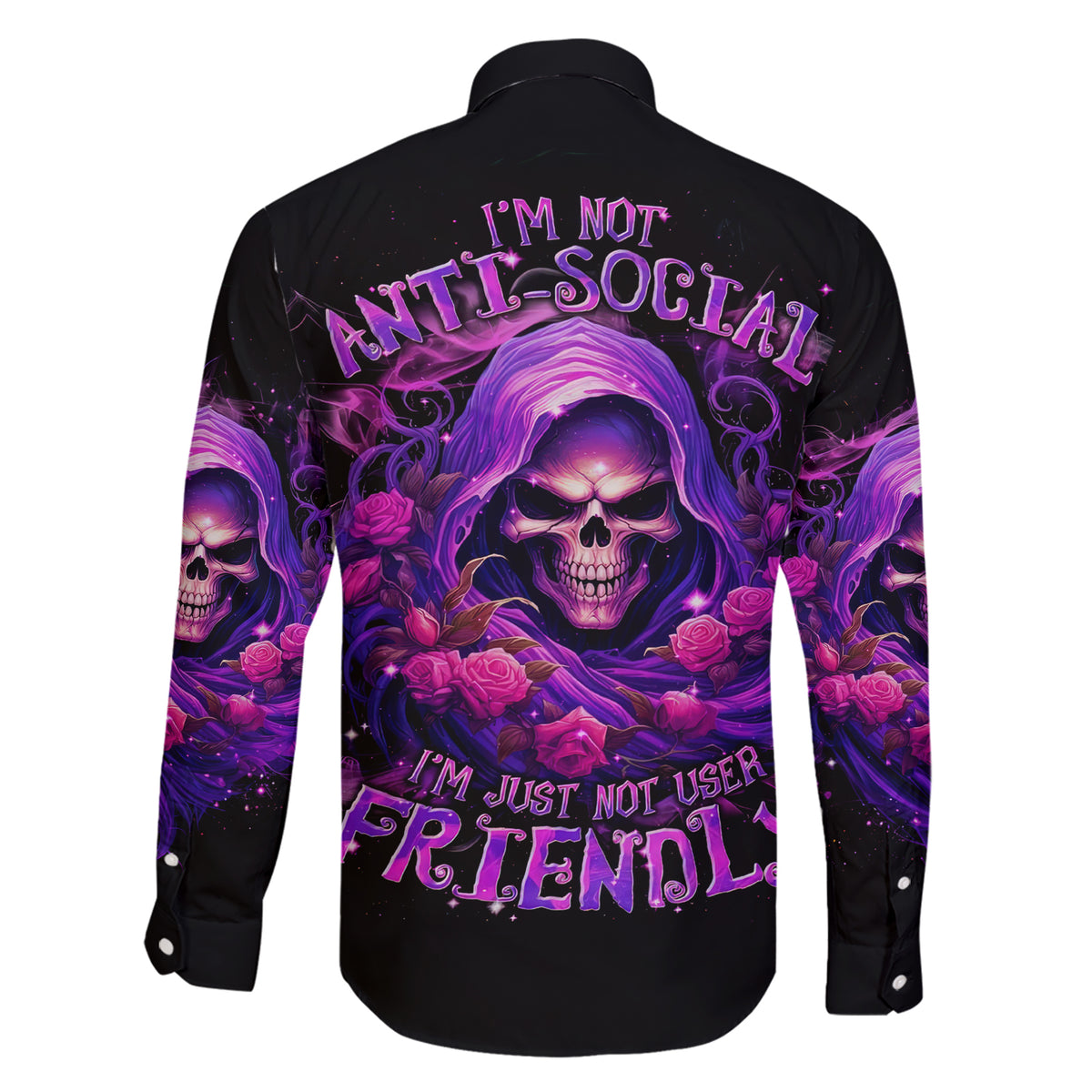 Reaper Skull Family Matching Short Sleeve Bodycon Dress and Hawaiian Shirt I'm Not Anti-Social I'm Just Not User Friendly - Wonder Print Shop