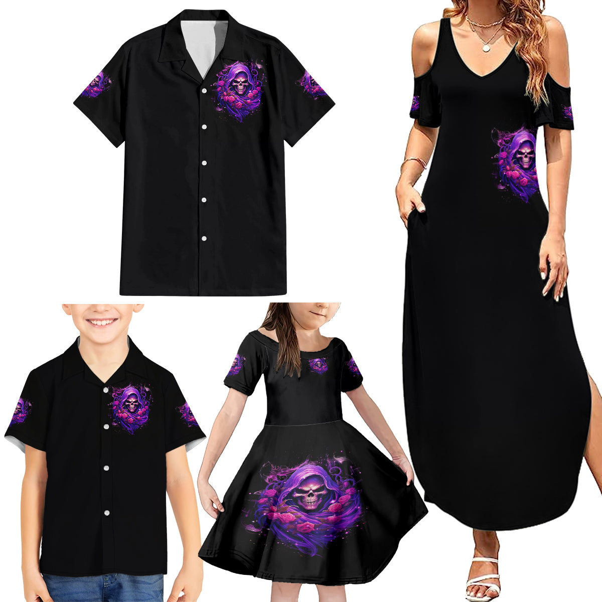 Reaper Skull Family Matching Summer Maxi Dress and Hawaiian Shirt I'm Not Anti-Social I'm Just Not User Friendly - Wonder Print Shop
