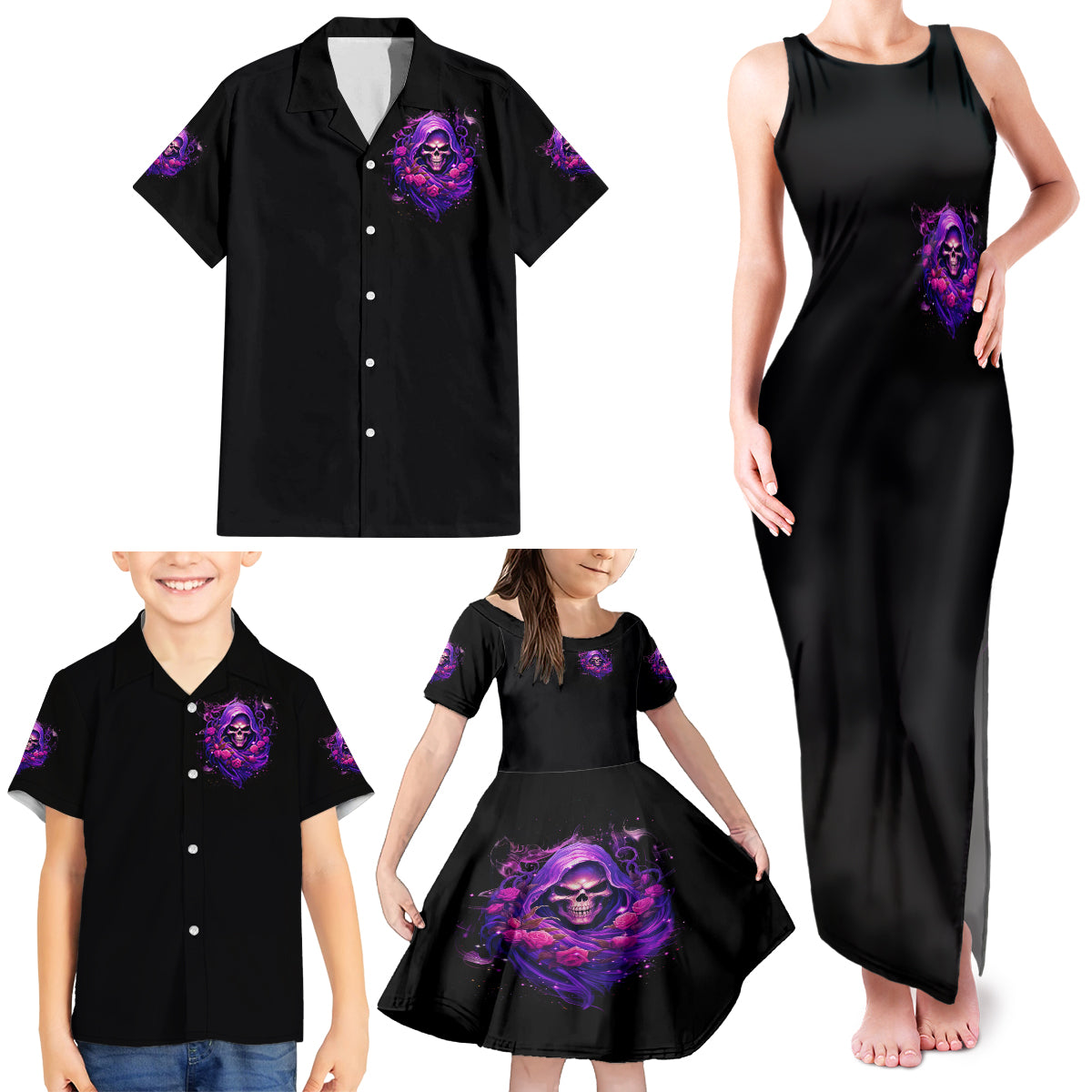 Reaper Skull Family Matching Tank Maxi Dress and Hawaiian Shirt I'm Not Anti-Social I'm Just Not User Friendly - Wonder Print Shop
