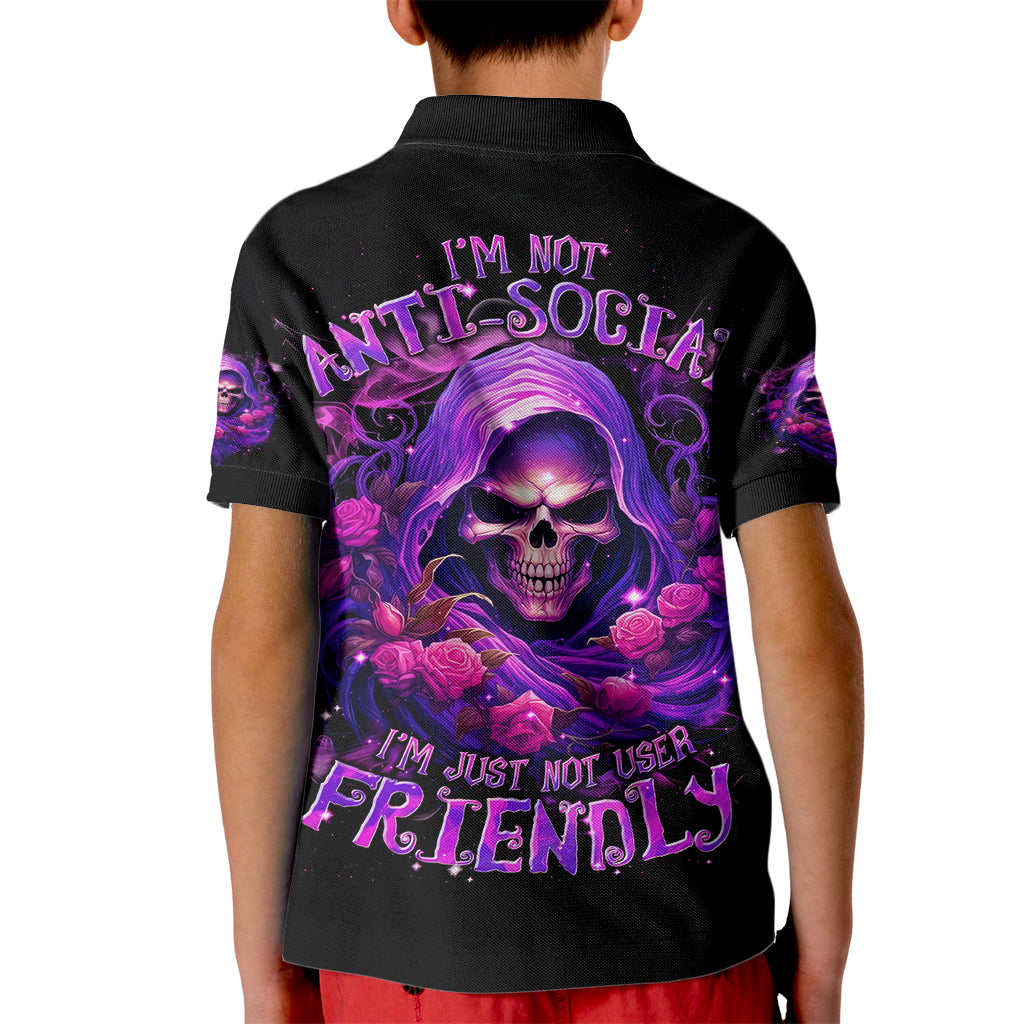 Reaper Skull Kid Polo Shirt I'm Not Anti-Social I'm Just Not User Friendly - Wonder Print Shop