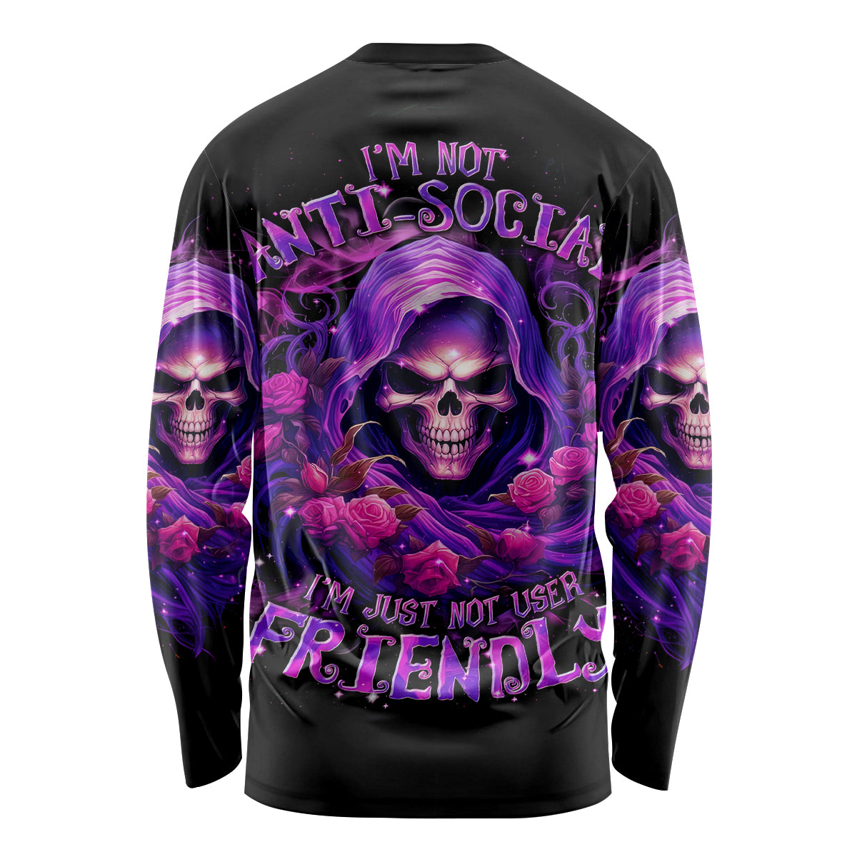Reaper Skull Long Sleeve Shirt I'm Not Anti-Social I'm Just Not User Friendly - Wonder Print Shop