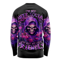 Reaper Skull Long Sleeve Shirt I'm Not Anti-Social I'm Just Not User Friendly - Wonder Print Shop