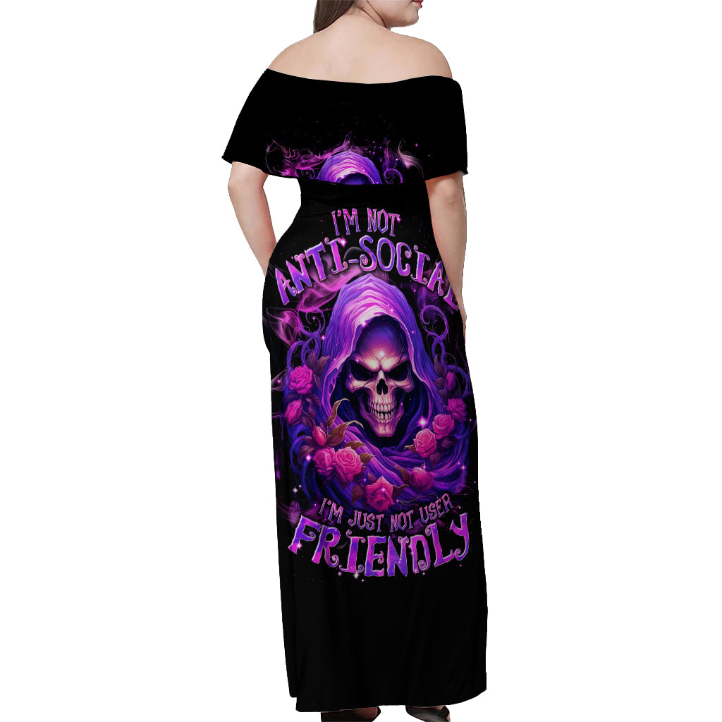 Reaper Skull Off Shoulder Maxi Dress I'm Not Anti-Social I'm Just Not User Friendly - Wonder Print Shop