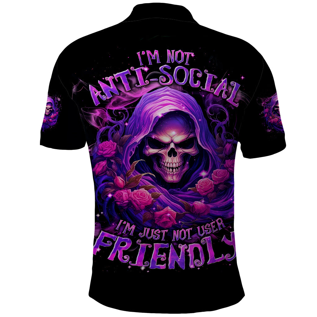 Reaper Skull Polo Shirt I'm Not Anti-Social I'm Just Not User Friendly - Wonder Print Shop
