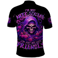 Reaper Skull Polo Shirt I'm Not Anti-Social I'm Just Not User Friendly - Wonder Print Shop