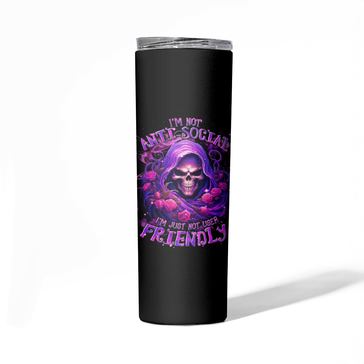 Reaper Skull Skinny Tumbler I'm Not Anti-Social I'm Just Not User Friendly - Wonder Print Shop