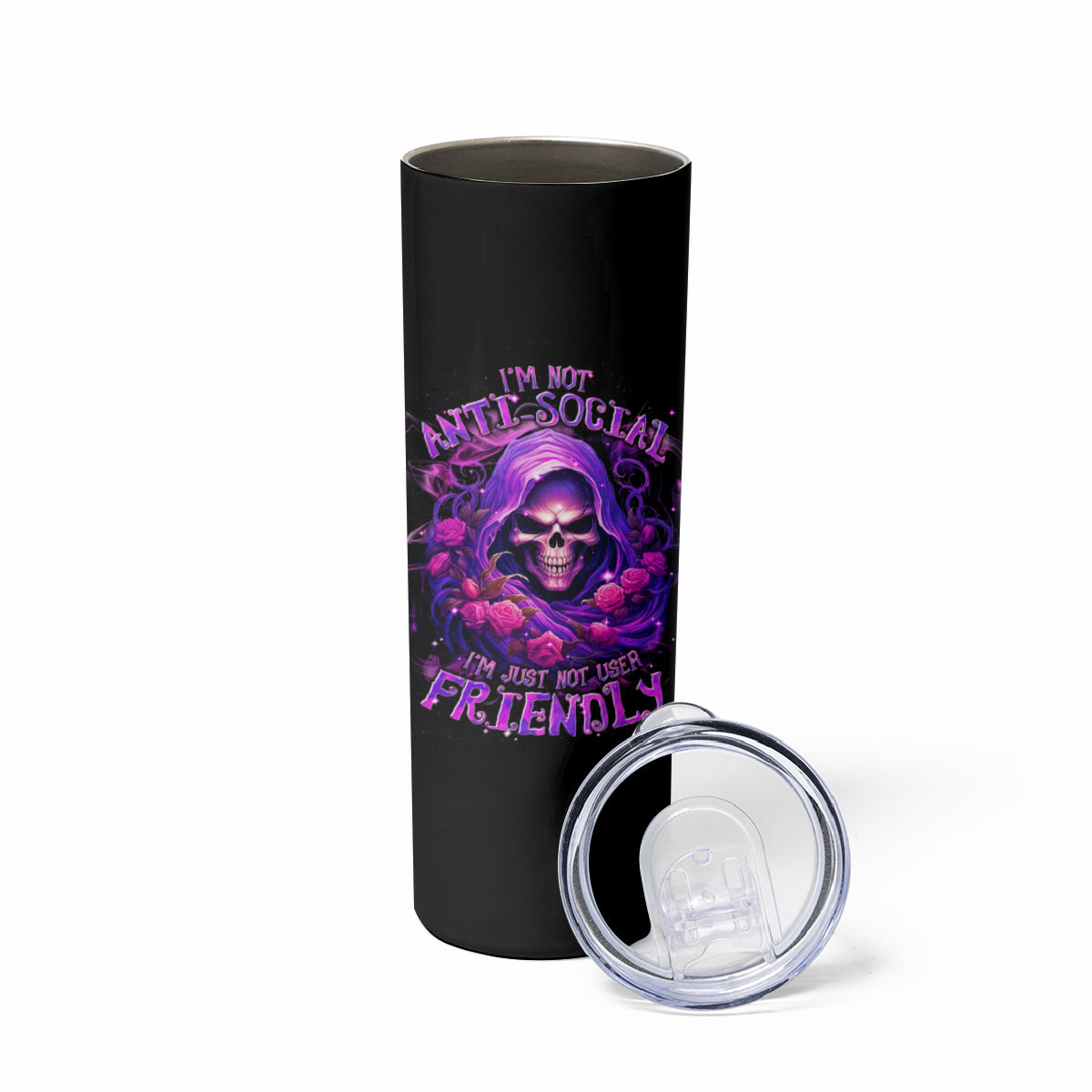 Reaper Skull Skinny Tumbler I'm Not Anti-Social I'm Just Not User Friendly - Wonder Print Shop