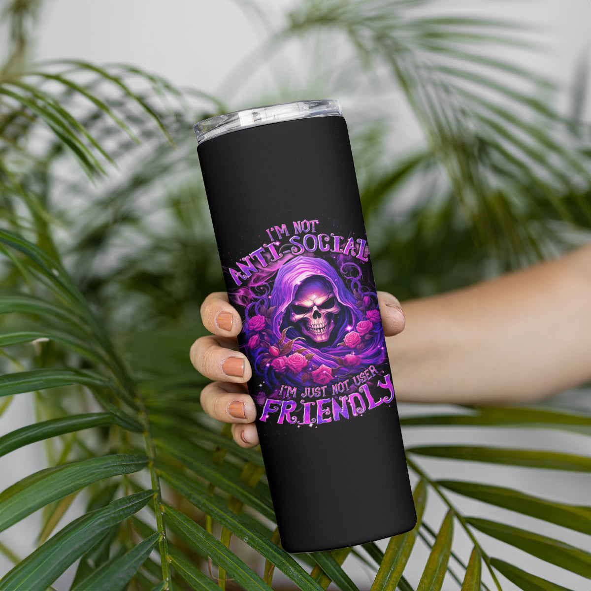 Reaper Skull Skinny Tumbler I'm Not Anti-Social I'm Just Not User Friendly - Wonder Print Shop