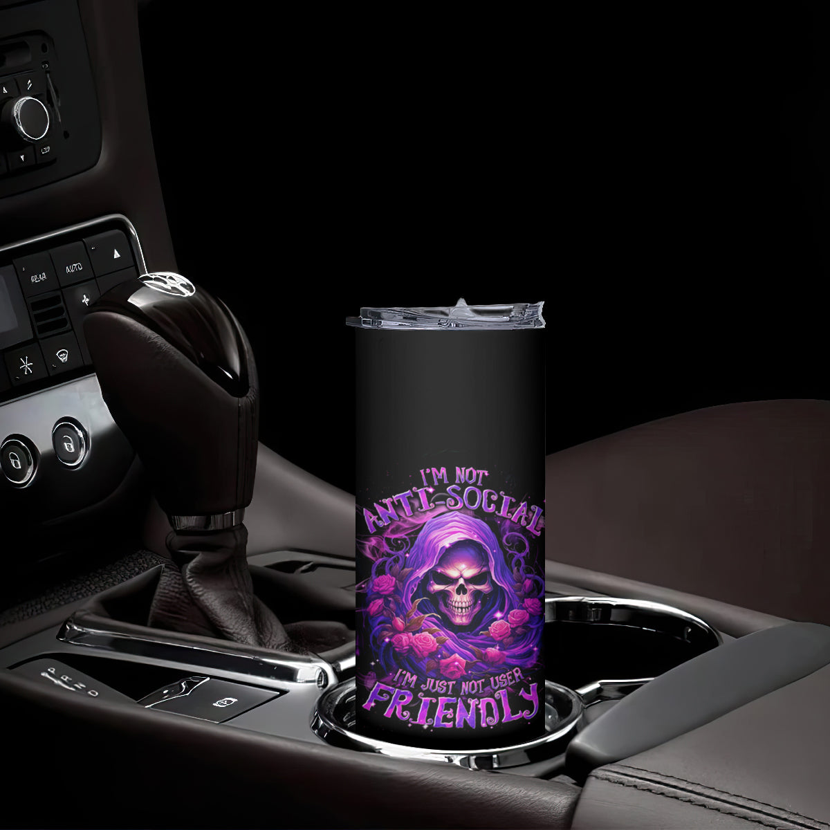 Reaper Skull Skinny Tumbler I'm Not Anti-Social I'm Just Not User Friendly - Wonder Print Shop