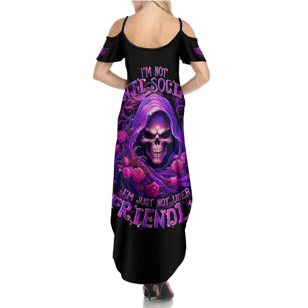 Reaper Skull Summer Maxi Dress I'm Not Anti-Social I'm Just Not User Friendly - Wonder Print Shop