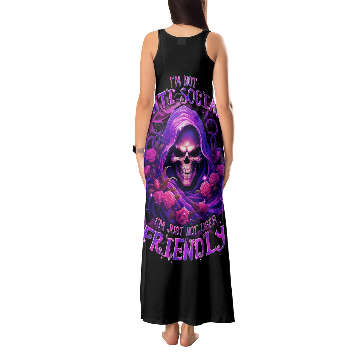 Reaper Skull Tank Maxi Dress I'm Not Anti-Social I'm Just Not User Friendly - Wonder Print Shop
