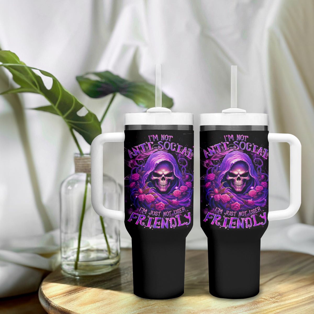 Reaper Skull Tumbler With Handle I'm Not Anti-Social I'm Just Not User Friendly - Wonder Print Shop
