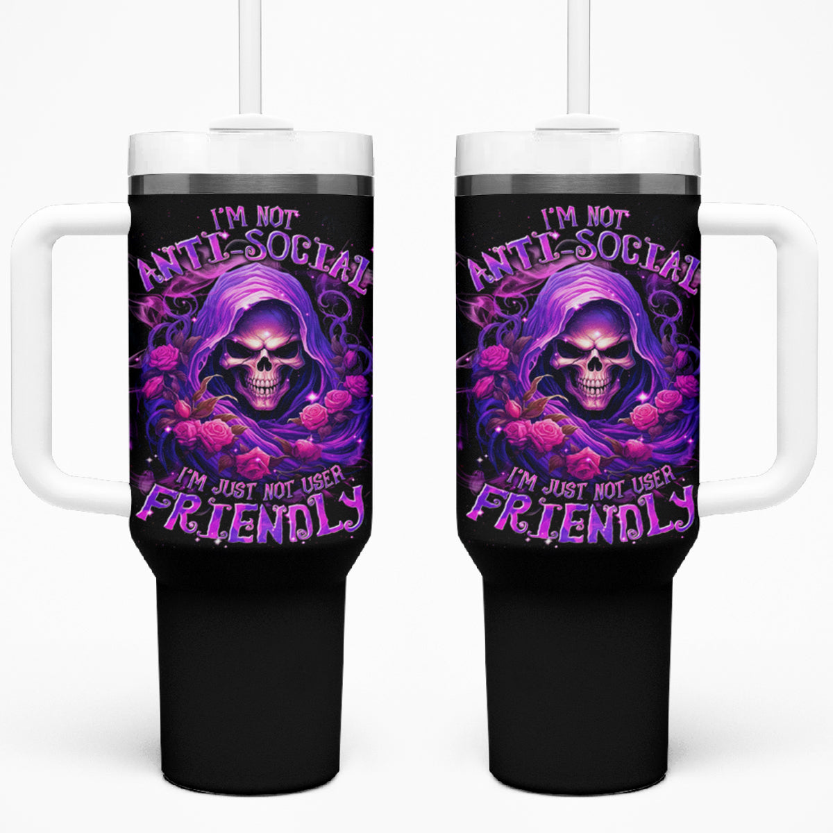 Reaper Skull Tumbler With Handle I'm Not Anti-Social I'm Just Not User Friendly - Wonder Print Shop