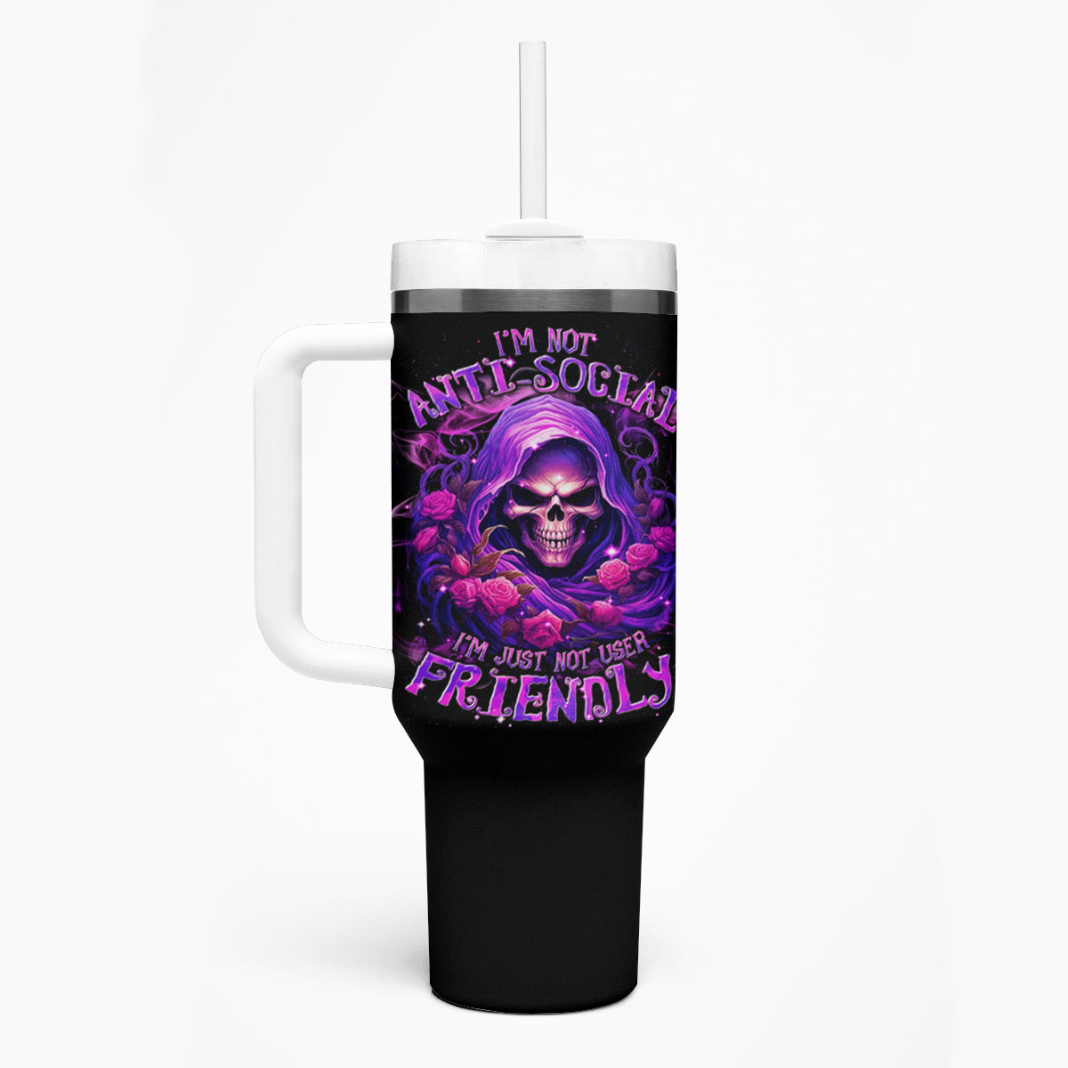 Reaper Skull Tumbler With Handle I'm Not Anti-Social I'm Just Not User Friendly - Wonder Print Shop