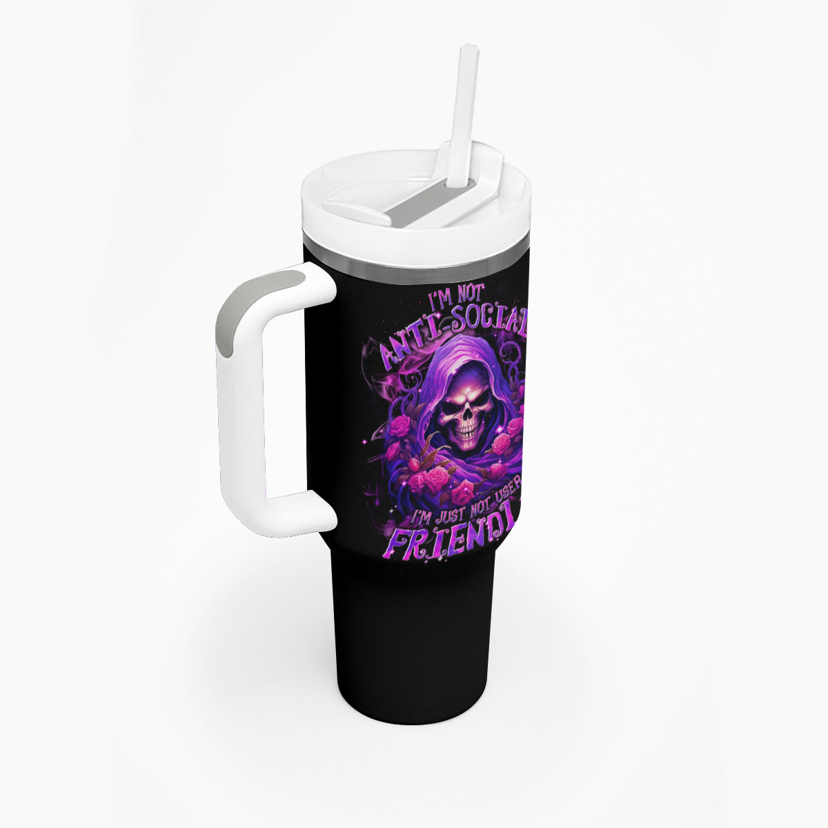 Reaper Skull Tumbler With Handle I'm Not Anti-Social I'm Just Not User Friendly - Wonder Print Shop