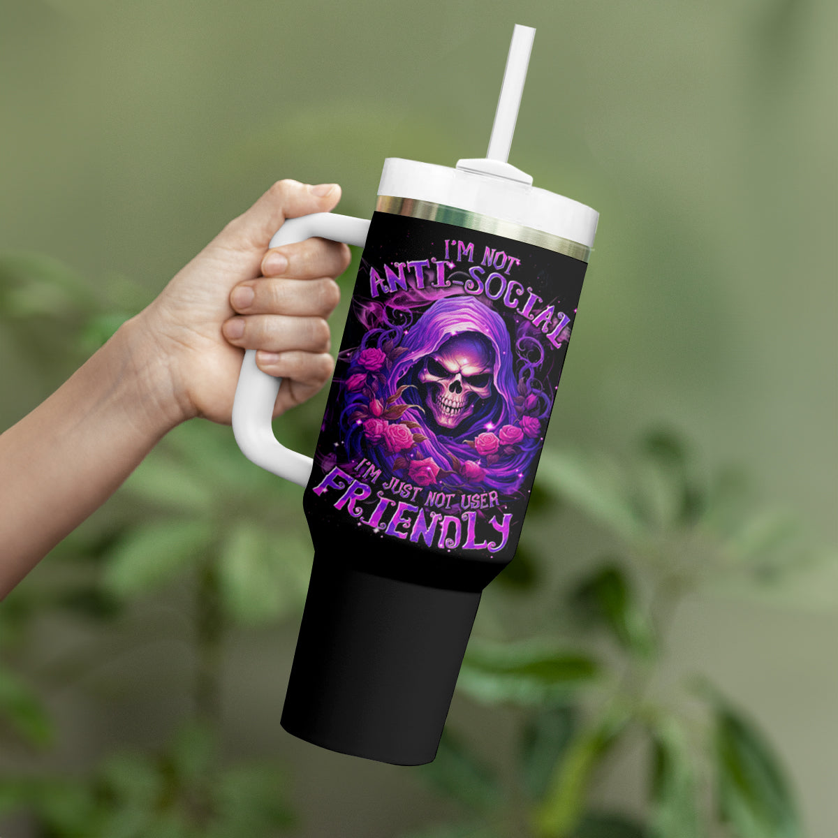 Reaper Skull Tumbler With Handle I'm Not Anti-Social I'm Just Not User Friendly - Wonder Print Shop