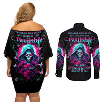 Witch Skull Couples Matching Off Shoulder Short Dress and Long Sleeve Button Shirt The Good Girl In Me Got Tired Of The Bullshit - Wonder Print Shop