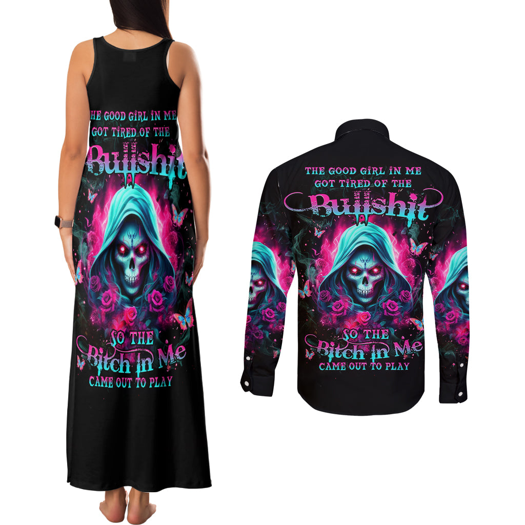 Witch Skull Couples Matching Tank Maxi Dress and Long Sleeve Button Shirt The Good Girl In Me Got Tired Of The Bullshit - Wonder Print Shop