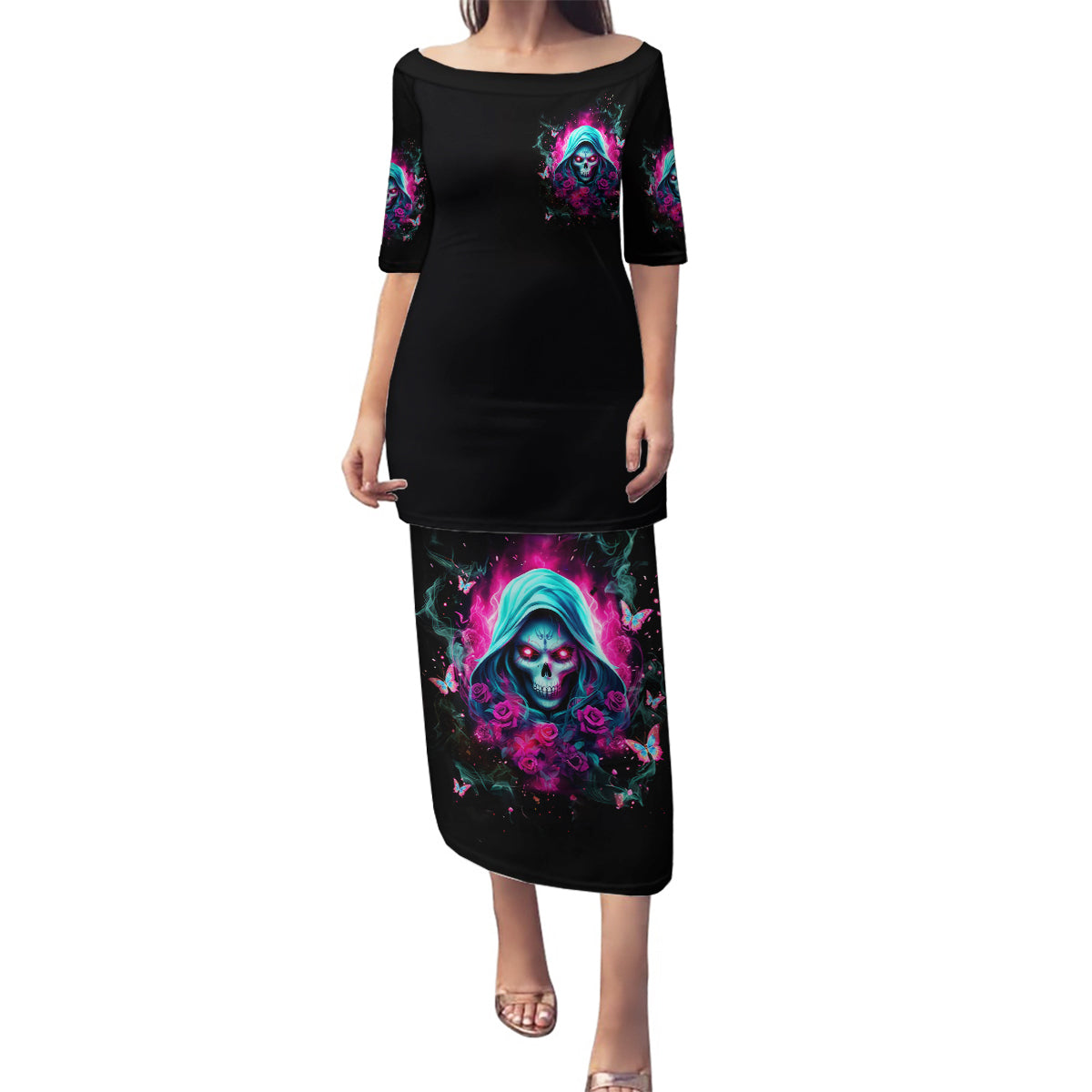 Witch Skull Family Matching Puletasi and Hawaiian Shirt The Good Girl In Me Got Tired Of The Bullshit - Wonder Print Shop