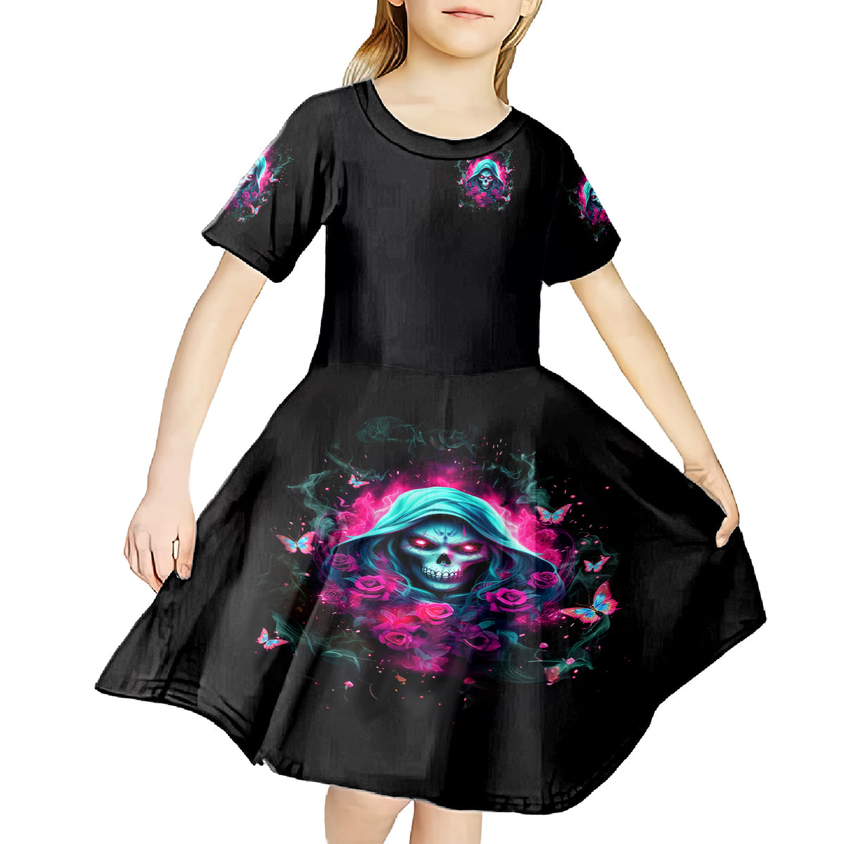 Witch Skull Kid Short Sleeve Dress The Good Girl In Me Got Tired Of The Bullshit - Wonder Print Shop