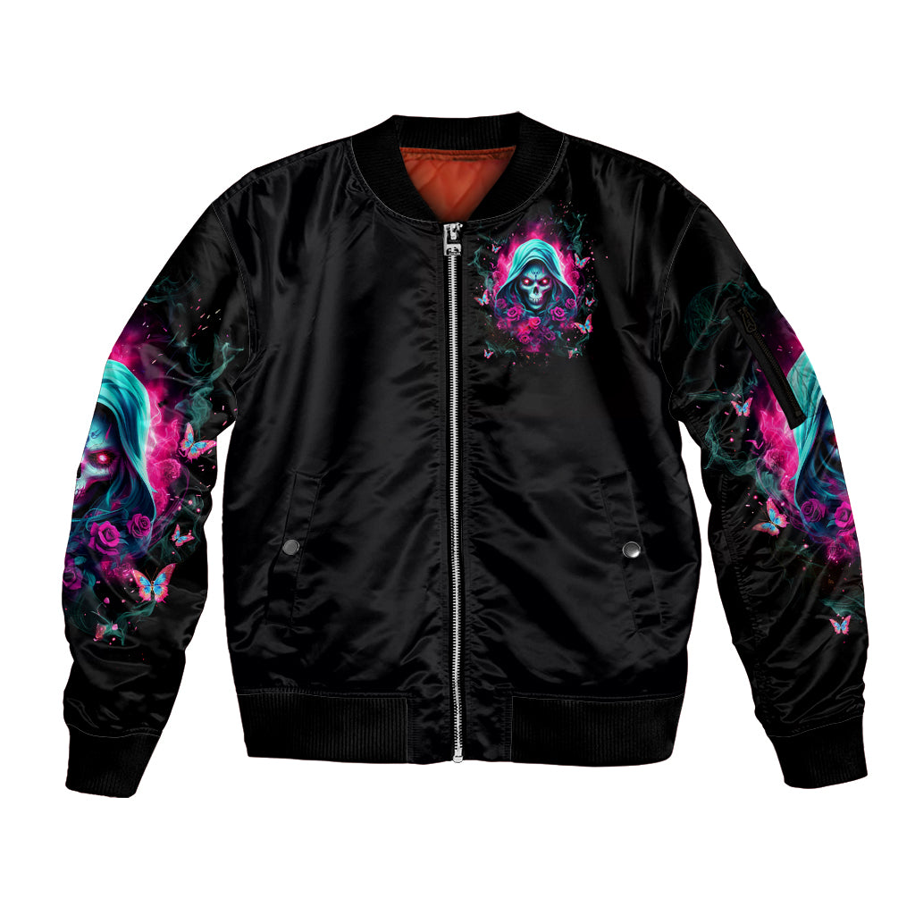 Witch Skull Sleeve Zip Bomber Jacket The Good Girl In Me Got Tired Of The Bullshit - Wonder Print Shop